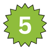 A green star with the number five inside of it.