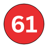 A red circle with the number 61 inside of it.