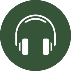 A pair of headphones in a green circle.