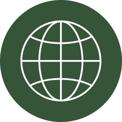 A white globe icon in a green circle.