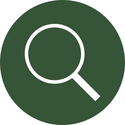 A magnifying glass icon in a green circle.