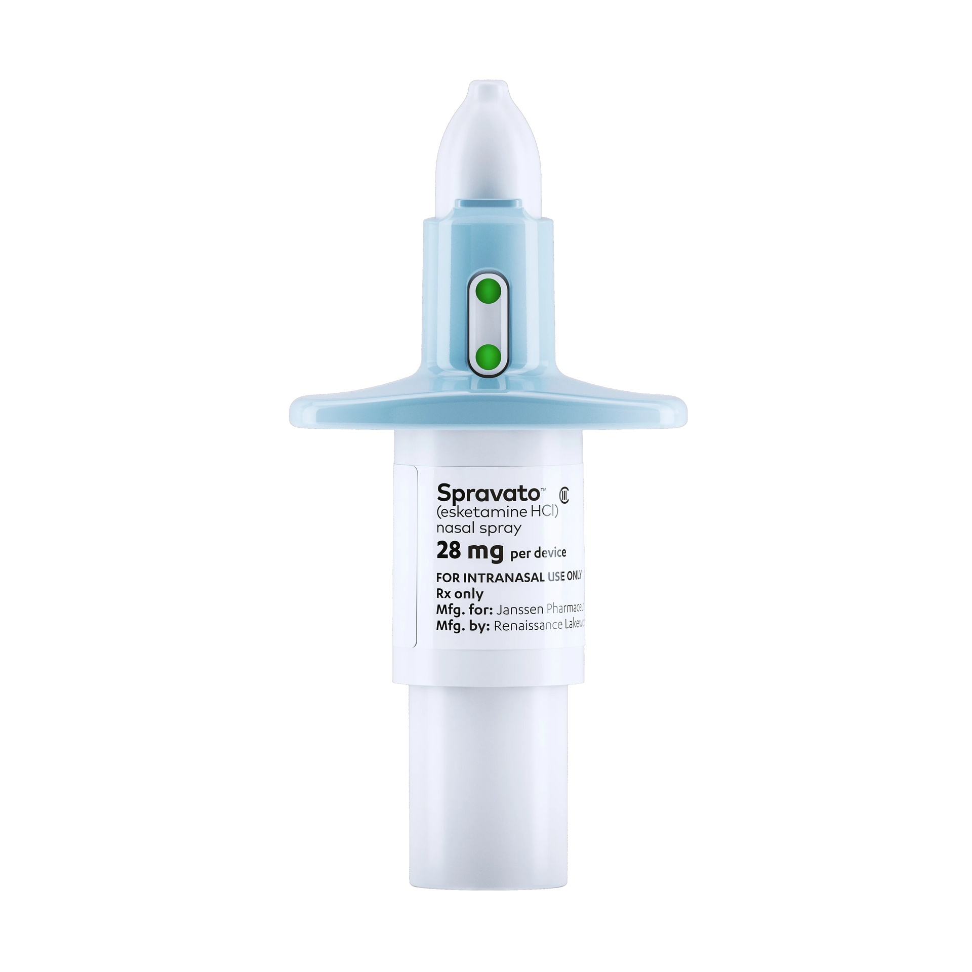 A person holding a nasal spray that says ' sprovato ' on it