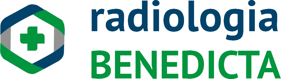 Il logo di radiologia benedicta ha una croce verde in un esagono.