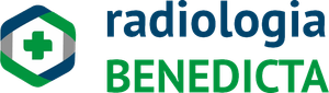 Il logo di radiologia benedicta ha una croce verde in un esagono.