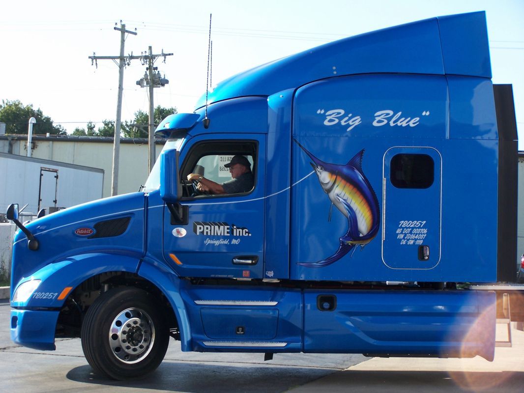 Blue Prime Truck With Fish Logo — Springfield, MO — Stripes and Stuff Graphics