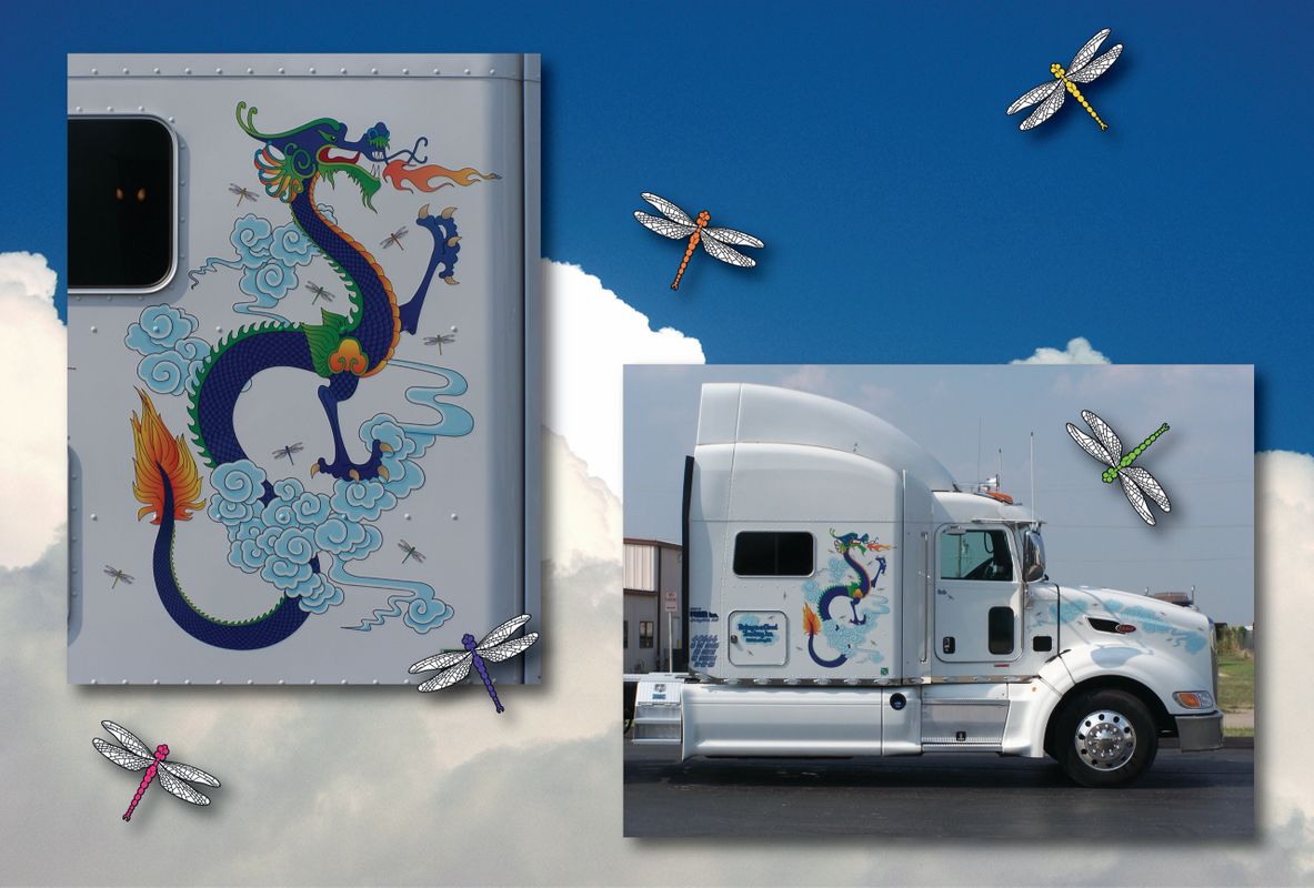 White Truck With Dragon Design — Springfield, MO — Stripes and Stuff Graphics