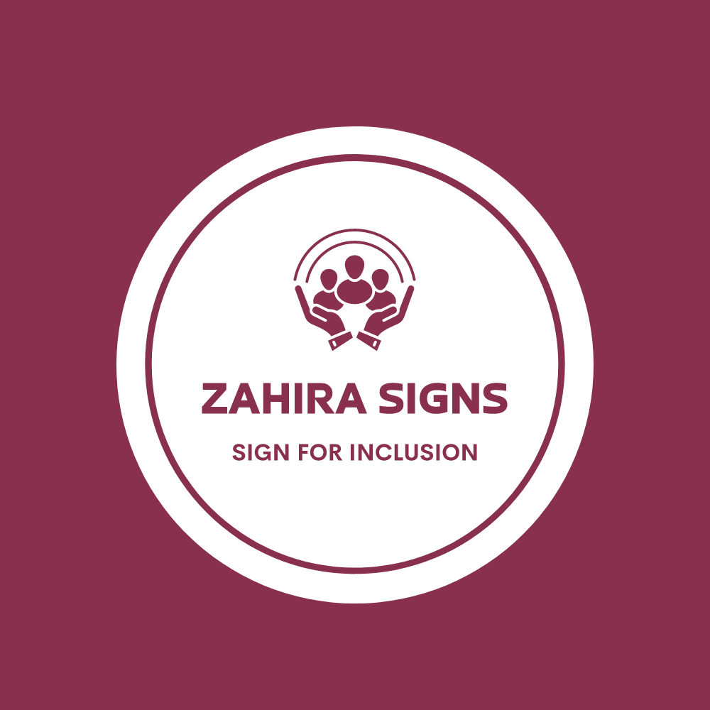 Black circular logo with white text and icon. 