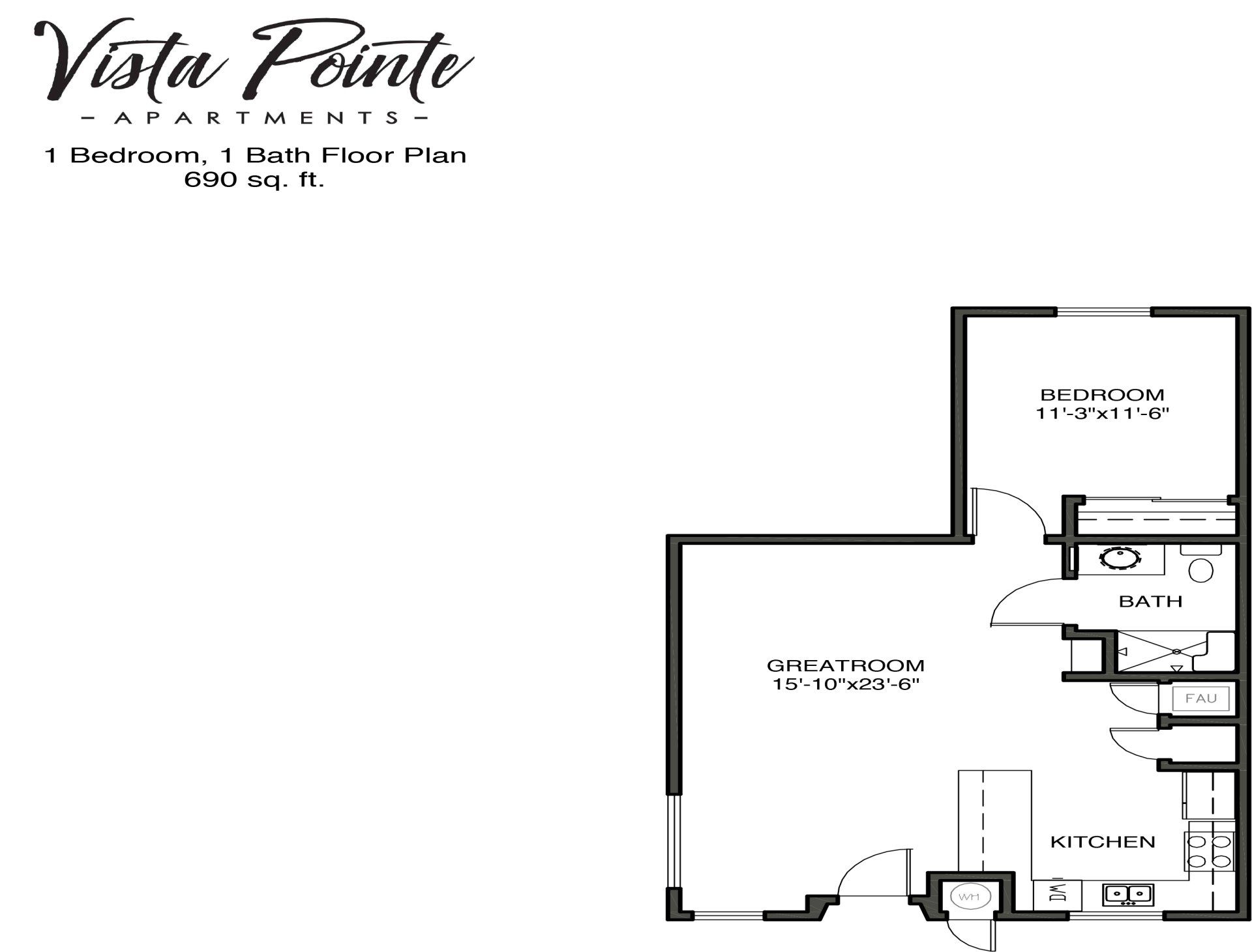 1 Bedroom, 1 Bathroom Apartment