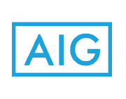 AIG logo within a light blue rectangle, the letters AIG in light blue.