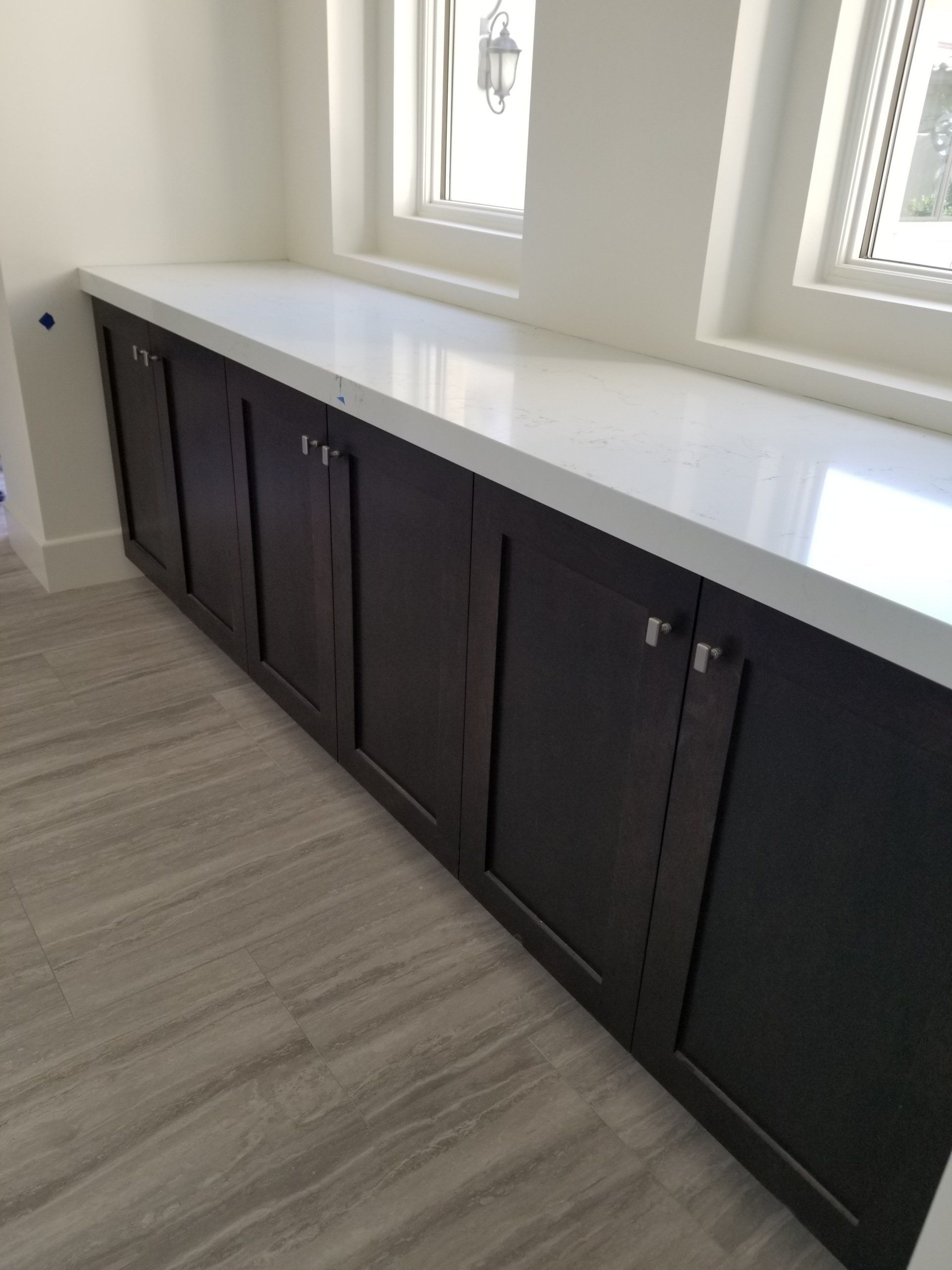 Dark Brown Cabinet With White Counter Top - Beaumont, CA - Absolute Cabinets Inc