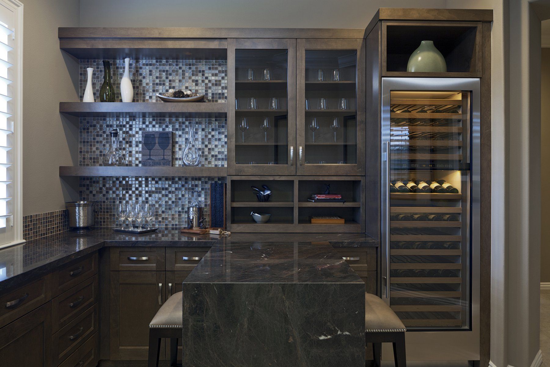 Kitchen With Cabinet And Wine Refrigerator Beaumont, CA - Absolute Cabinets Inc