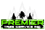 Premier Tree Service Inc. logo with green text, black outline, trees silhouetted against a white background.
