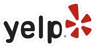 Yelp logo: Black text with a red and white starburst icon.