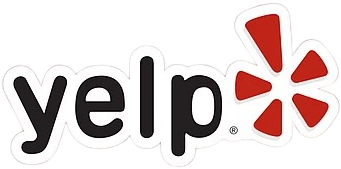 Yelp logo: Black text with a red and white starburst icon.