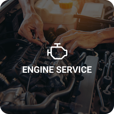 Hands working on a car engine; Engine Service icon and text overlay. | GenAuto