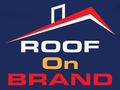 A logo for roof on brand with a red and white roof