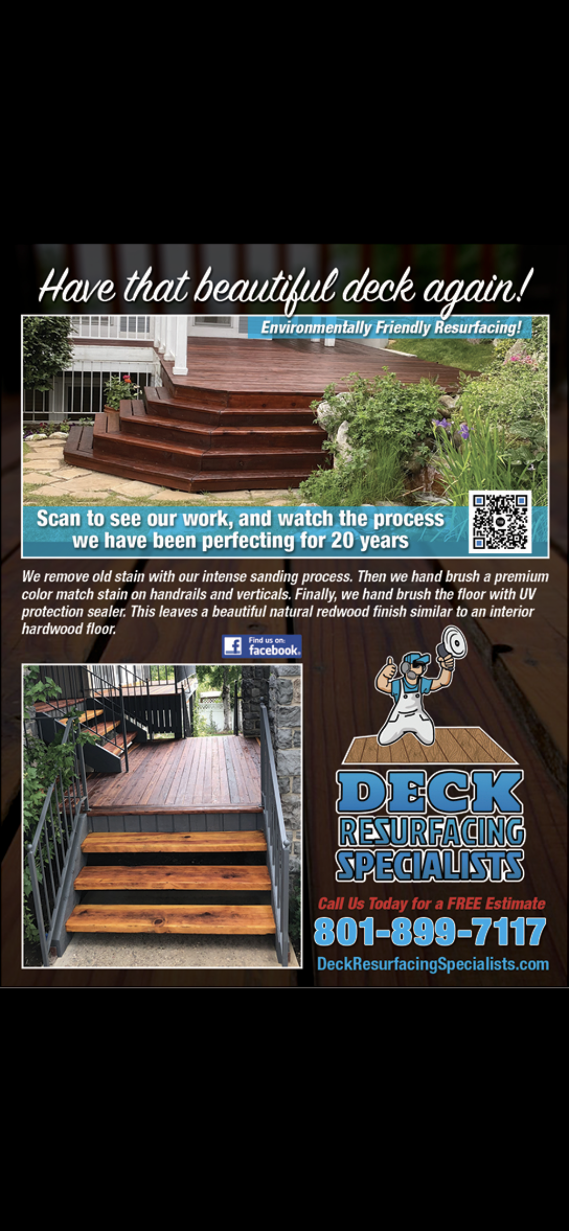 a before and after picture of a wooden deck with stairs .