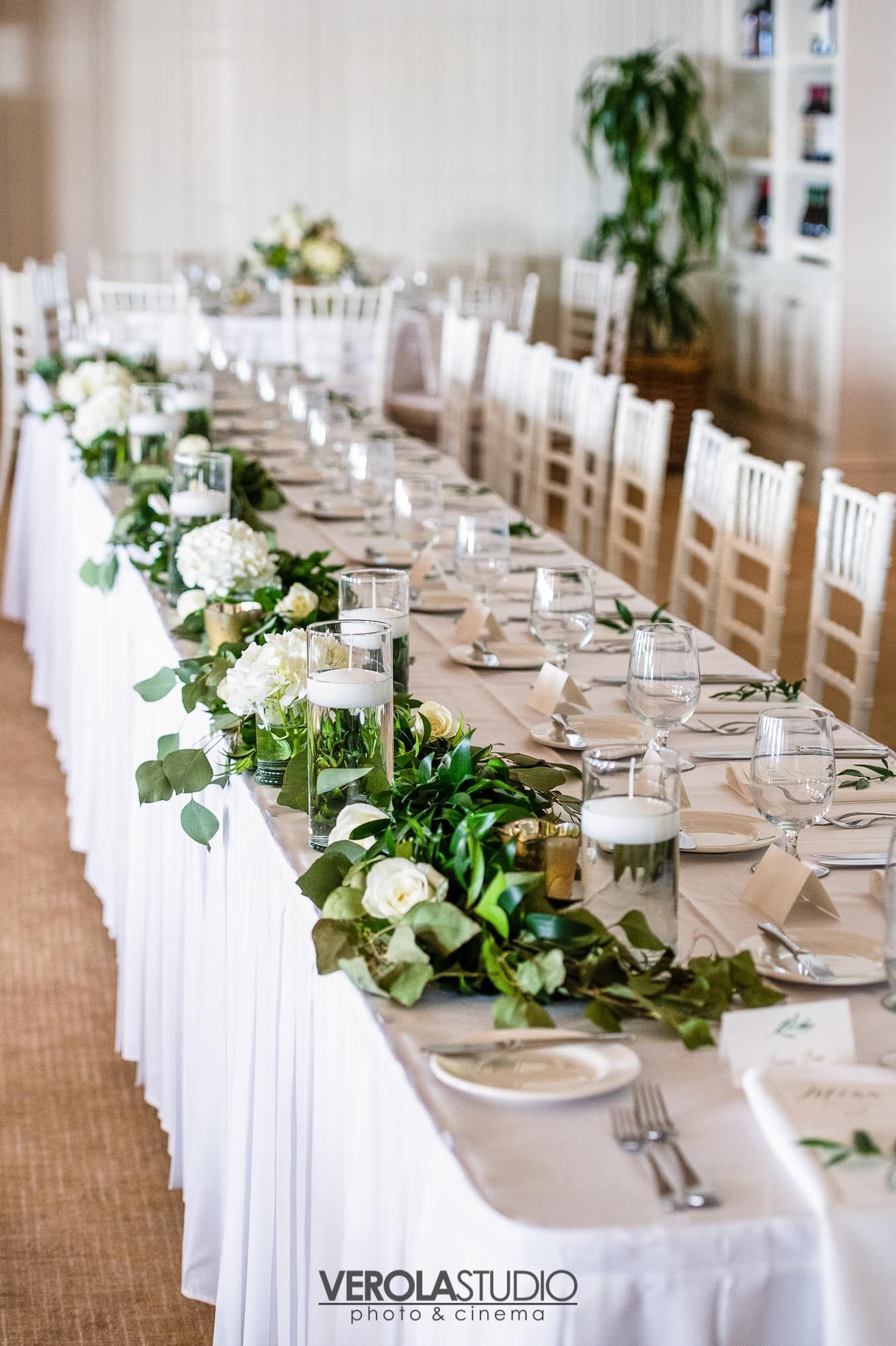white and greenery table runner