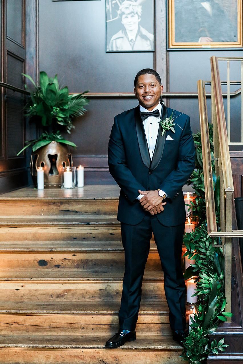 greenery garland on stairs