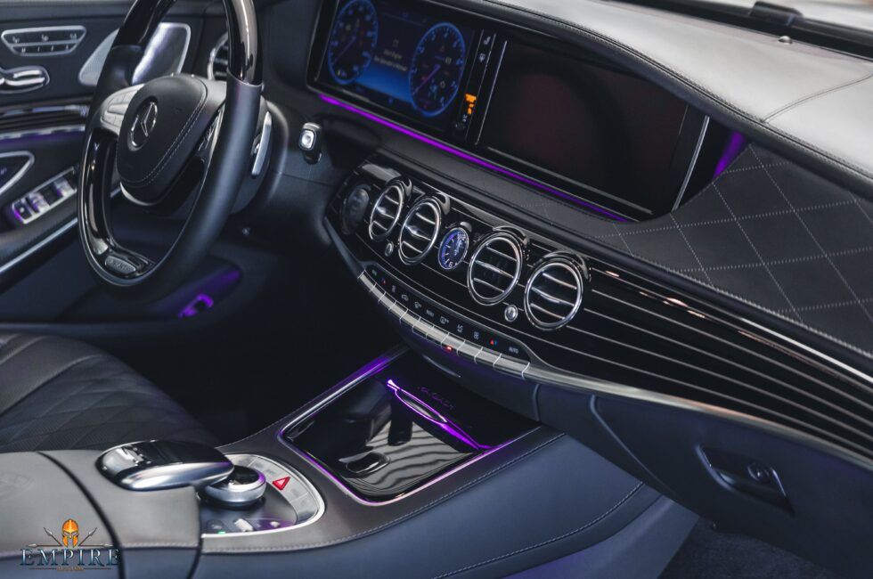 A close up of the interior of a mercedes benz car