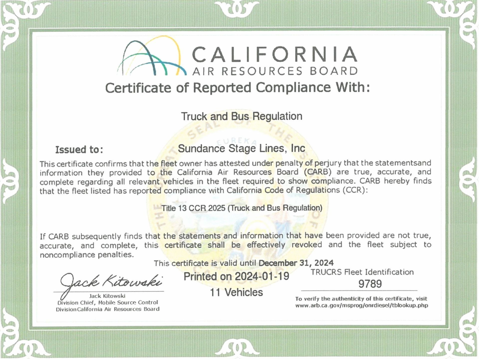 CARB Certificate