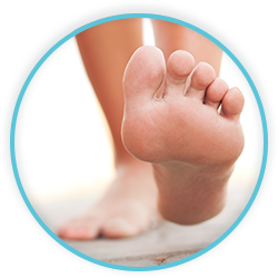 a close up of a person's foot in a blue circle