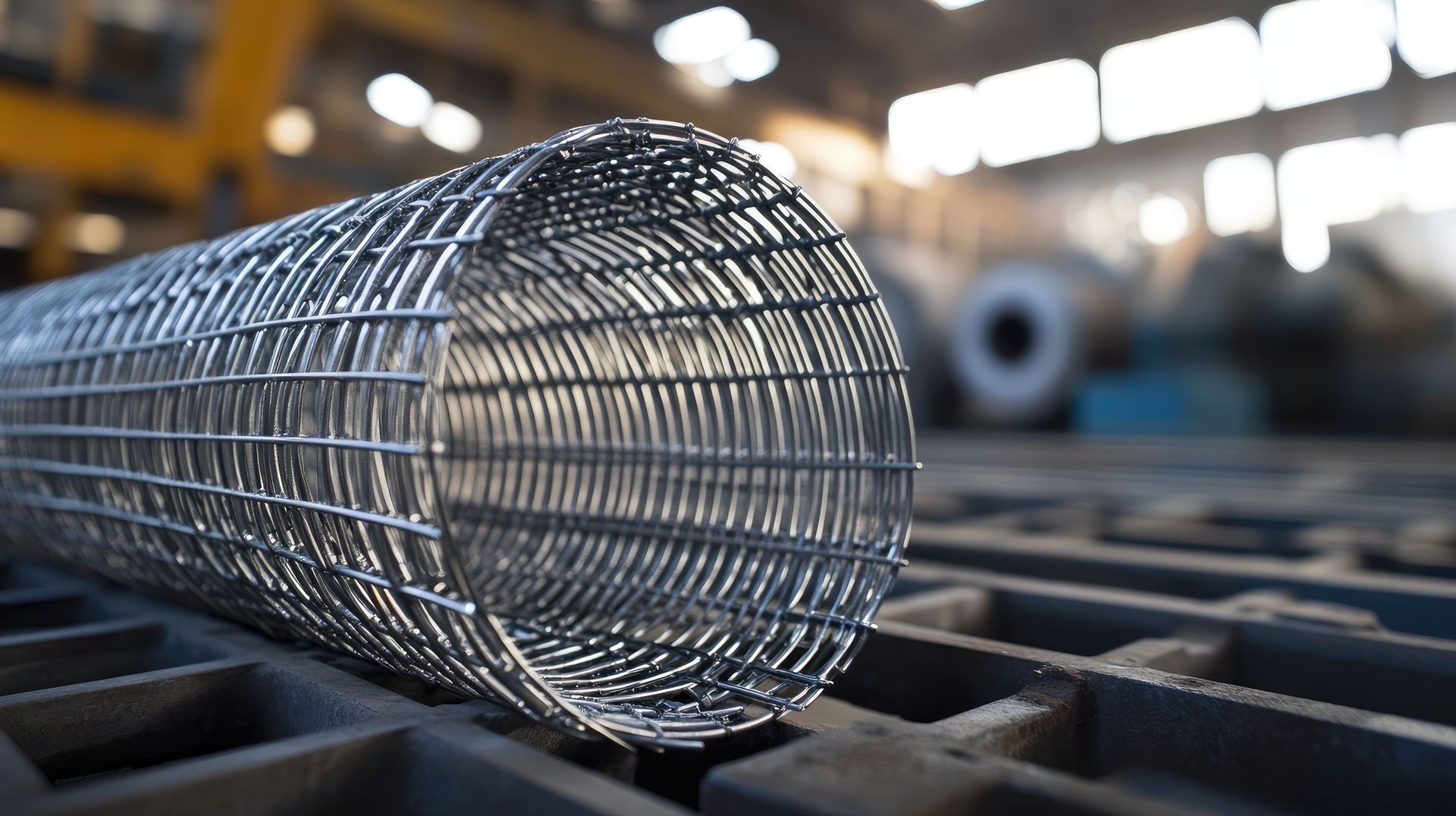 Roll of stainless steel wire mesh on a pallet in an industrial facility. Roll of stainless steel wire mesh on a pallet in an industrial facility.