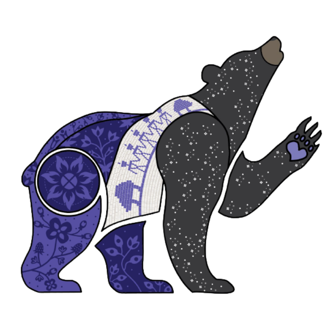 A black bear with flowers painted on its body