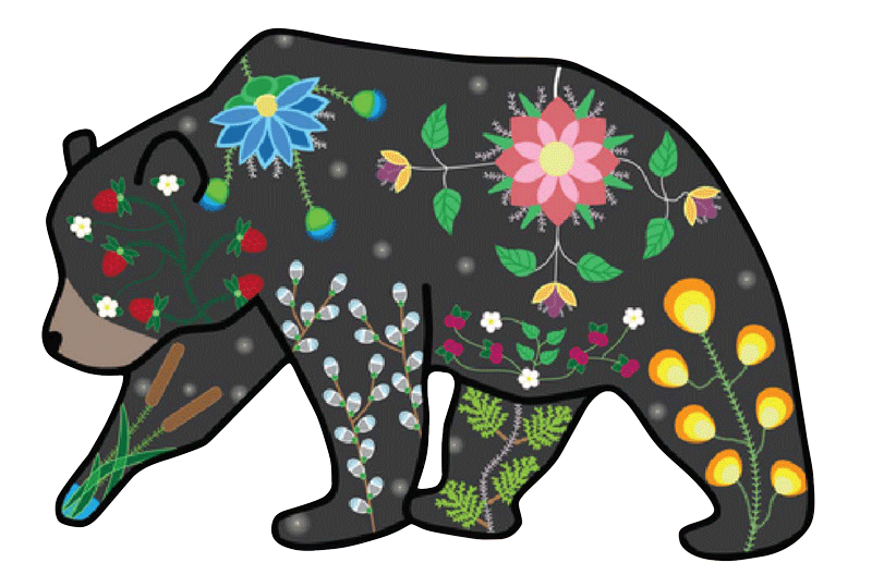 A black bear with flowers painted on its body