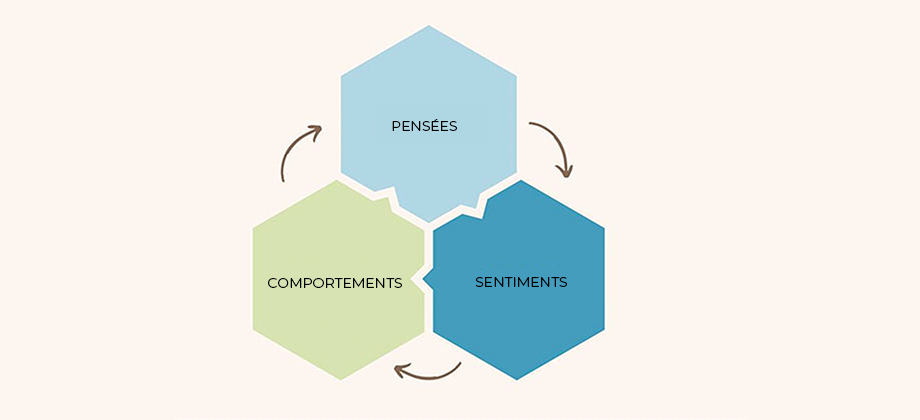 Un diagramme de trois hexagones avec des flèches pointant dans des directions différentes.