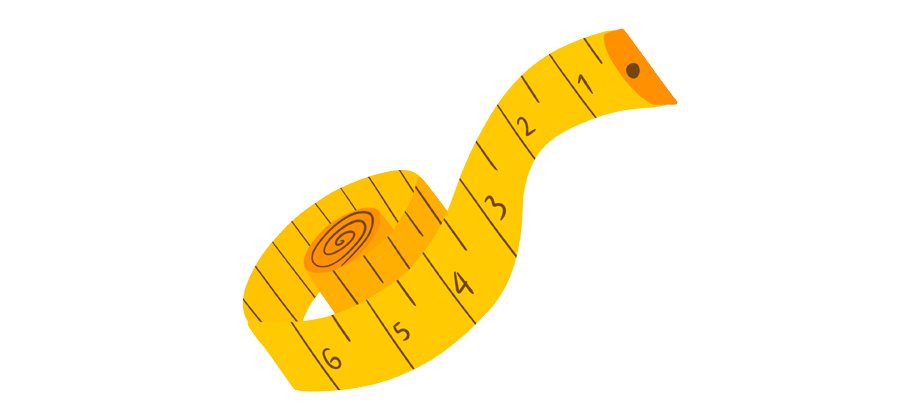 Un ruban à mesurer jaune est affiché sur un fond blanc