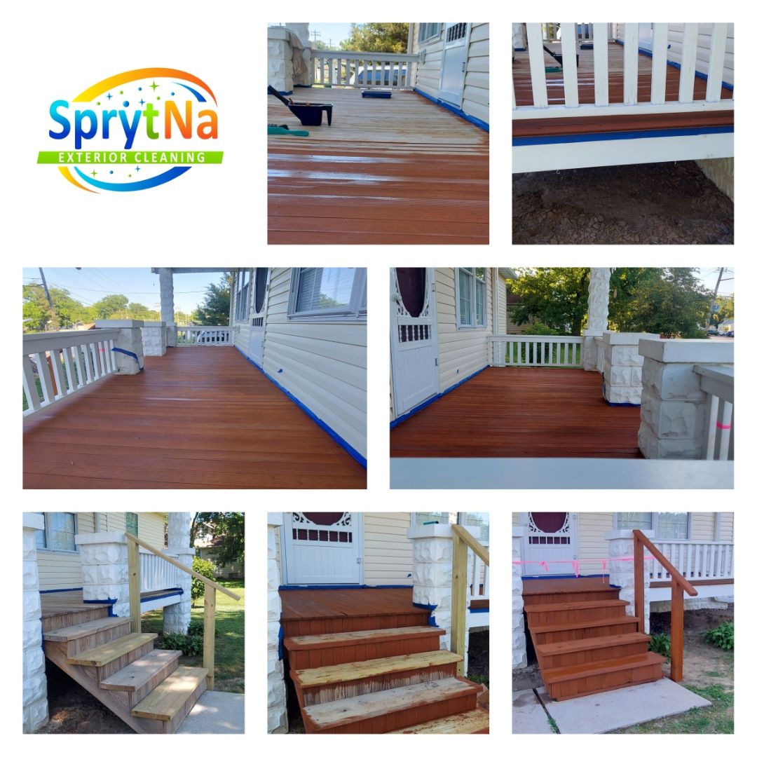 SprytNa Exterior Cleaning: Deck restoration featuring Stain and Seal Experts Auburn Semi-solid stain in Belleville, IL.