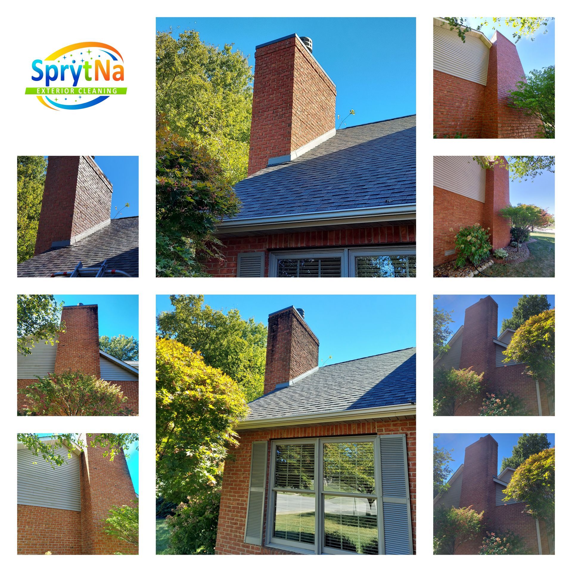 Dirty and Clean Brick Chimney and side of house