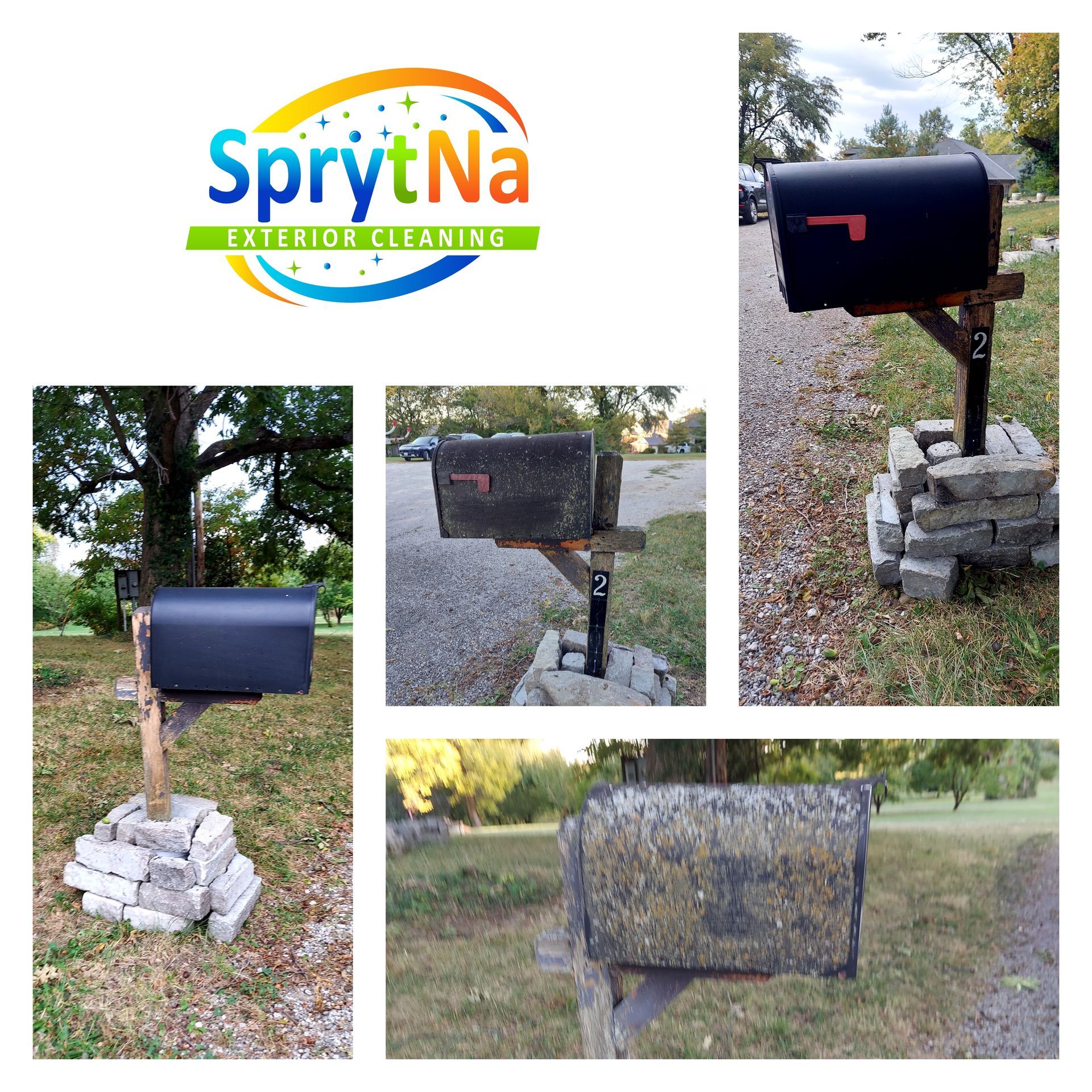 Algae and Lichen on a mailbox and clean mailbox after soft washing it
