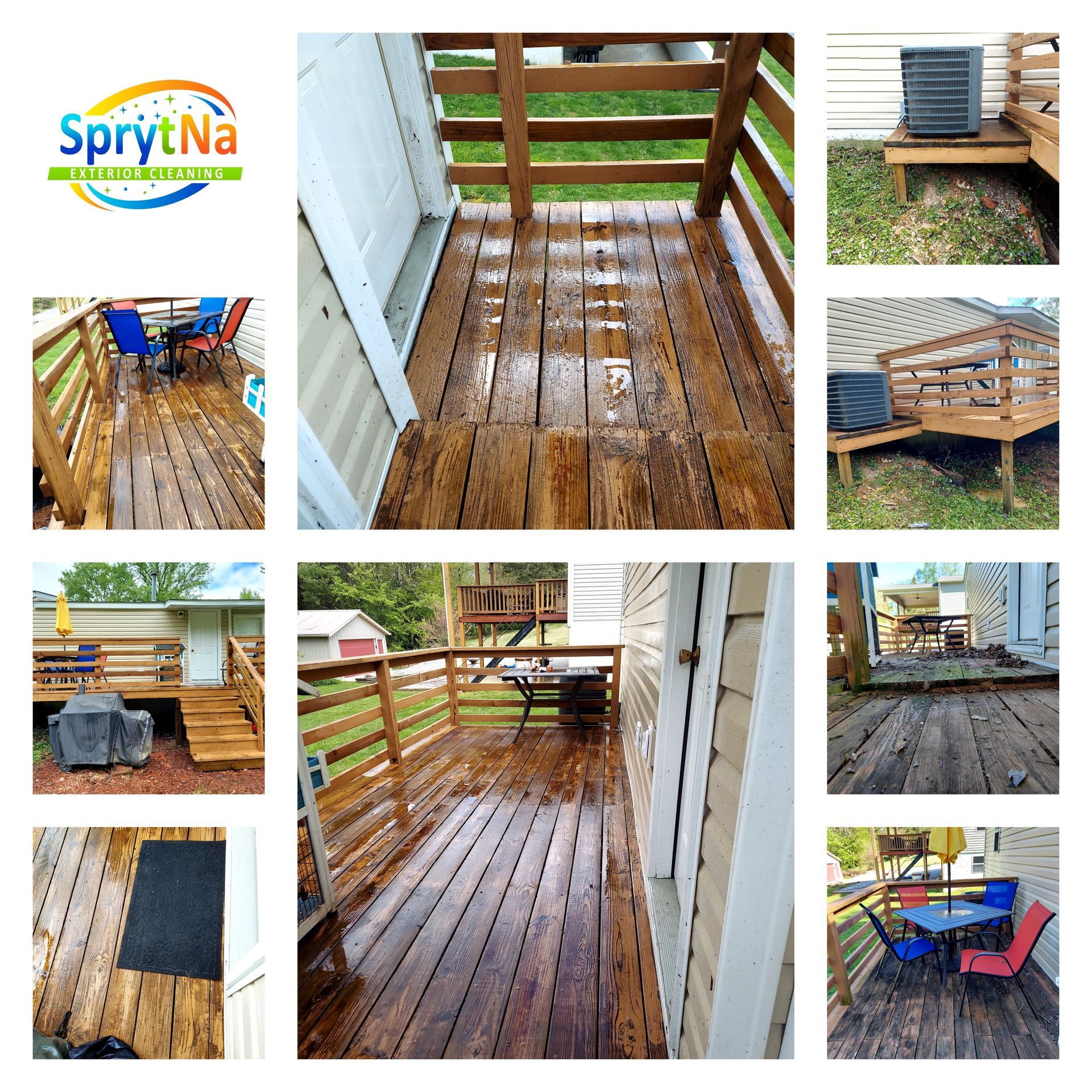 Filthy Wooden Deck and a Clean Wood Deck after soft washing with Expert Wood Cleaner and Wood Brightener