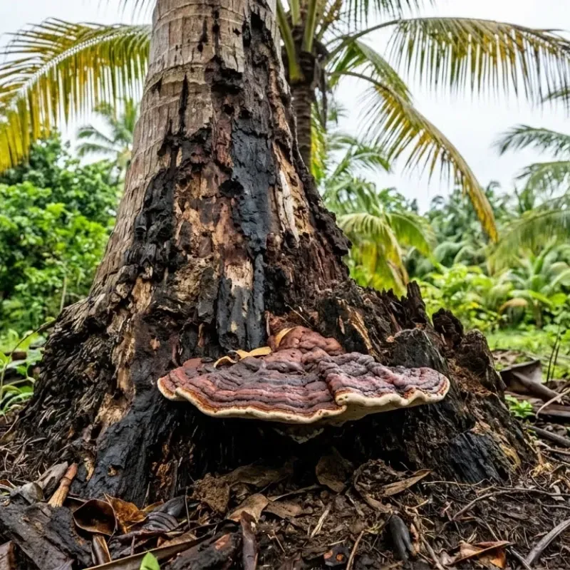 Ganoderma butt rot disease in palm tree trunk decay Honolulu Hawaii arborist inspection
