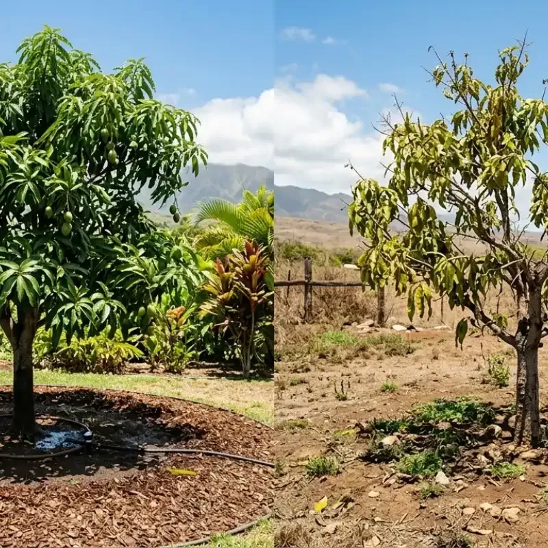 Healthy, well-maintained trees thriving in Hawaii heat with deep roots and proper pruning care