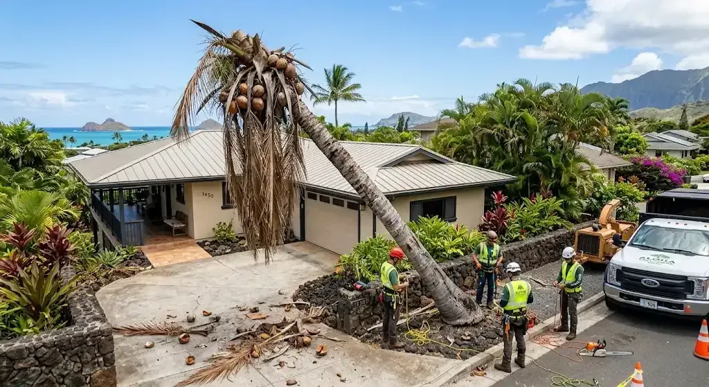 Oahu coconut tree pruning warning signs