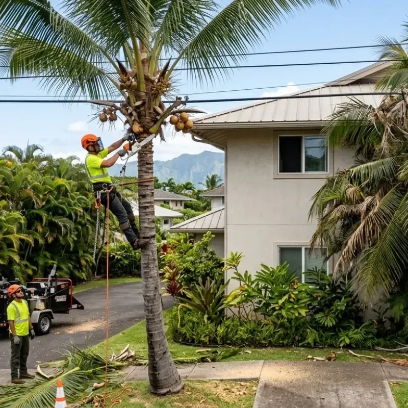 Seasonal tree trimming in Aiea Hawaii controlling growth near homes, power lines, and walkways to ensure safety and protect property.