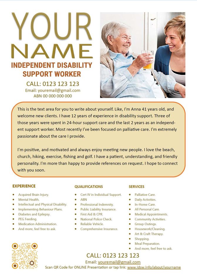 Independent Disability Support Workers Info PDF Flyer.