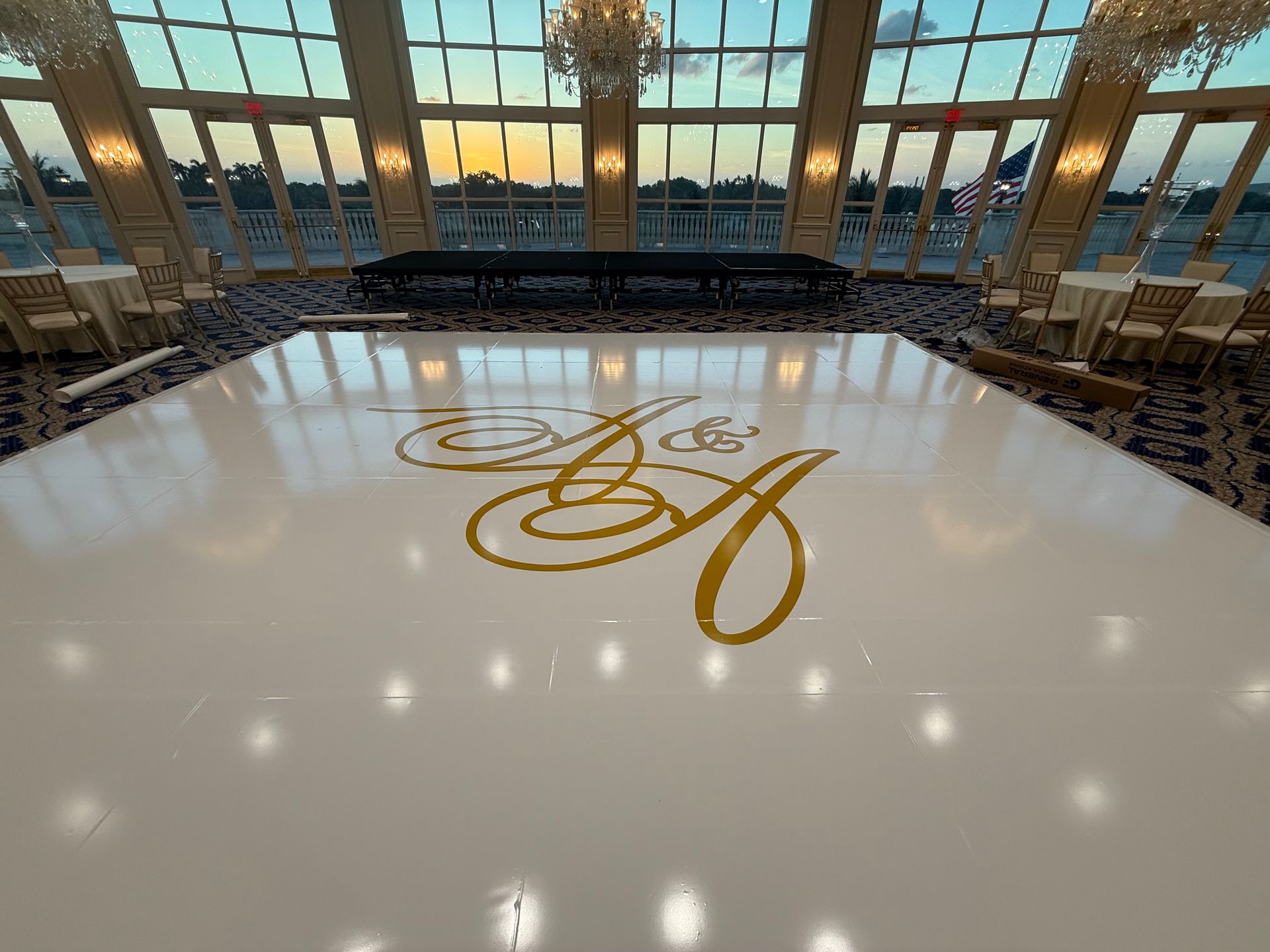 Luxury dance floor and stage wrap setup