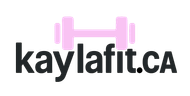 Logo for Kayla Lafit featuring a pink dumbbell icon above the text