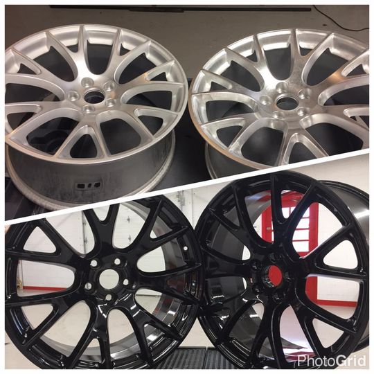 Powder coating wheels before and after