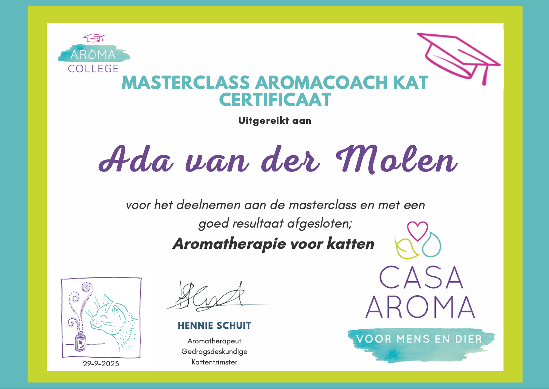 certificaat masterclass aromacoach kat