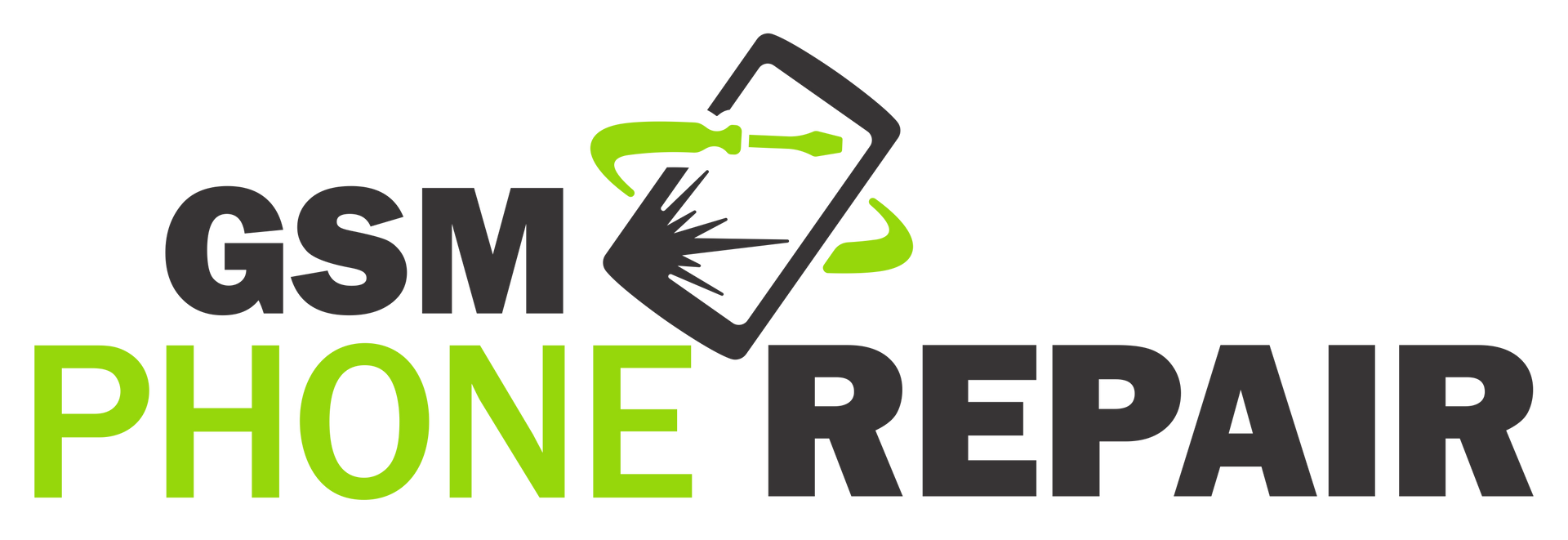 A logo for a phone repair company called gsm phone repair.