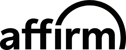 A black and white logo for the company affirm