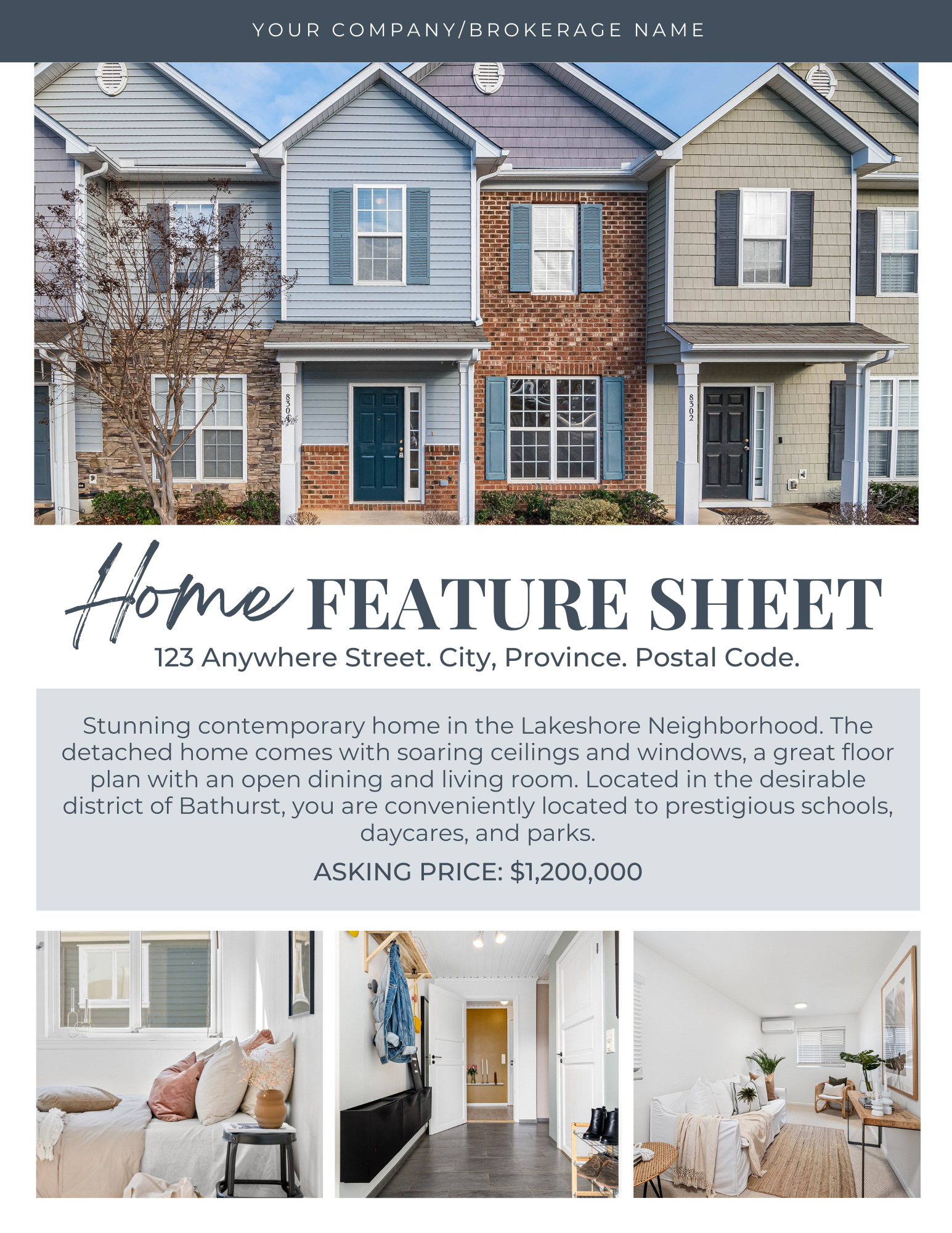 A home feature sheet with a picture of a row of houses.