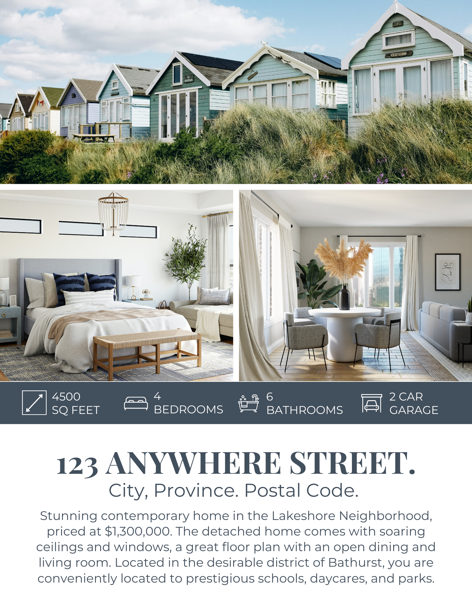 A collage of photos of a house for sale on 123 anywhere street.