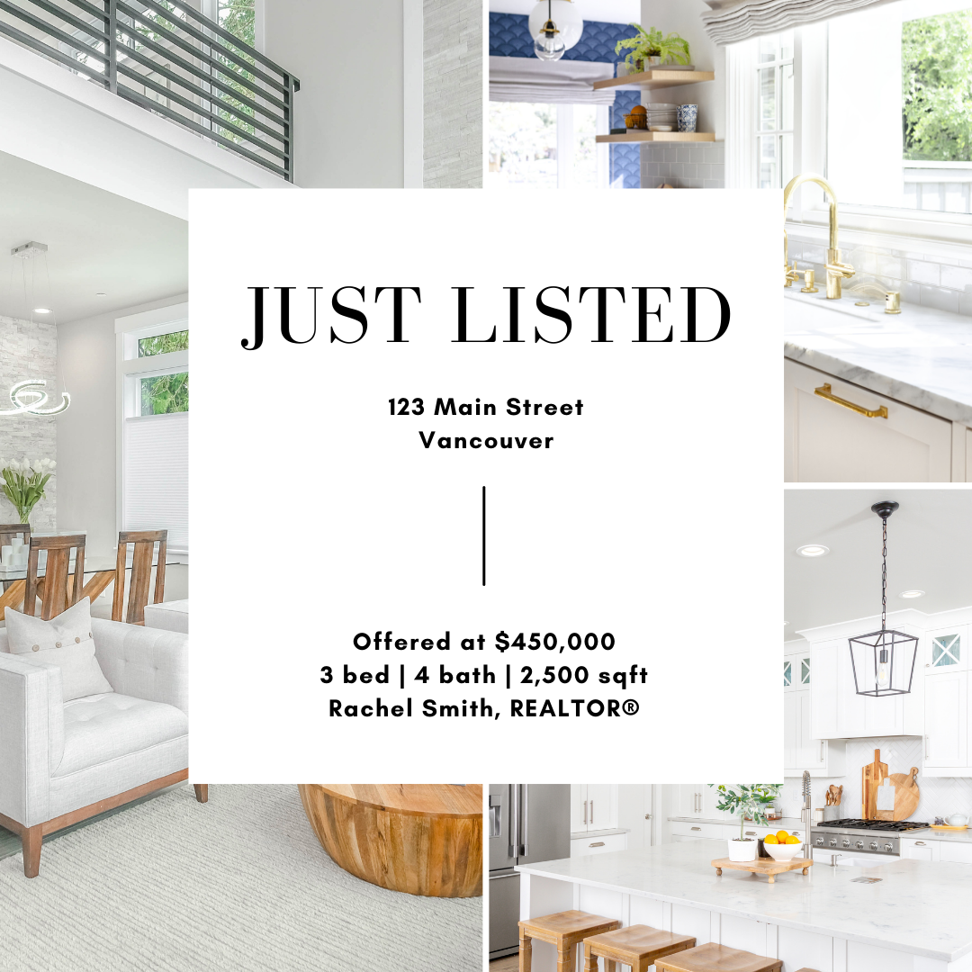 A collage of pictures of a house that is just listed