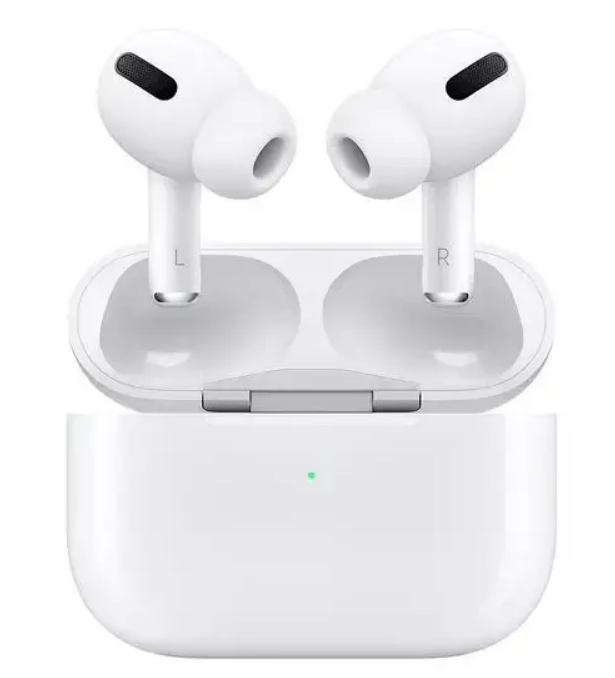 Um par de AirPods Pro brancos da Apple em um estojo de carregamento.